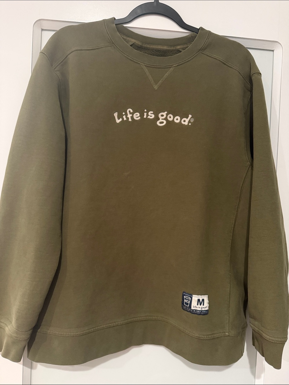 Life Is Good Men’s or Unisex Thick Olive Green Crewneck Sweatshirt- Medium